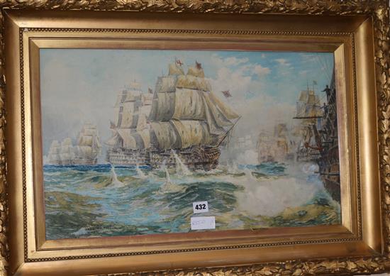 Charles James de Lacey (1856-1929), watercolour, The Battle of Trafalgar, 14.5 x 24.5ins
